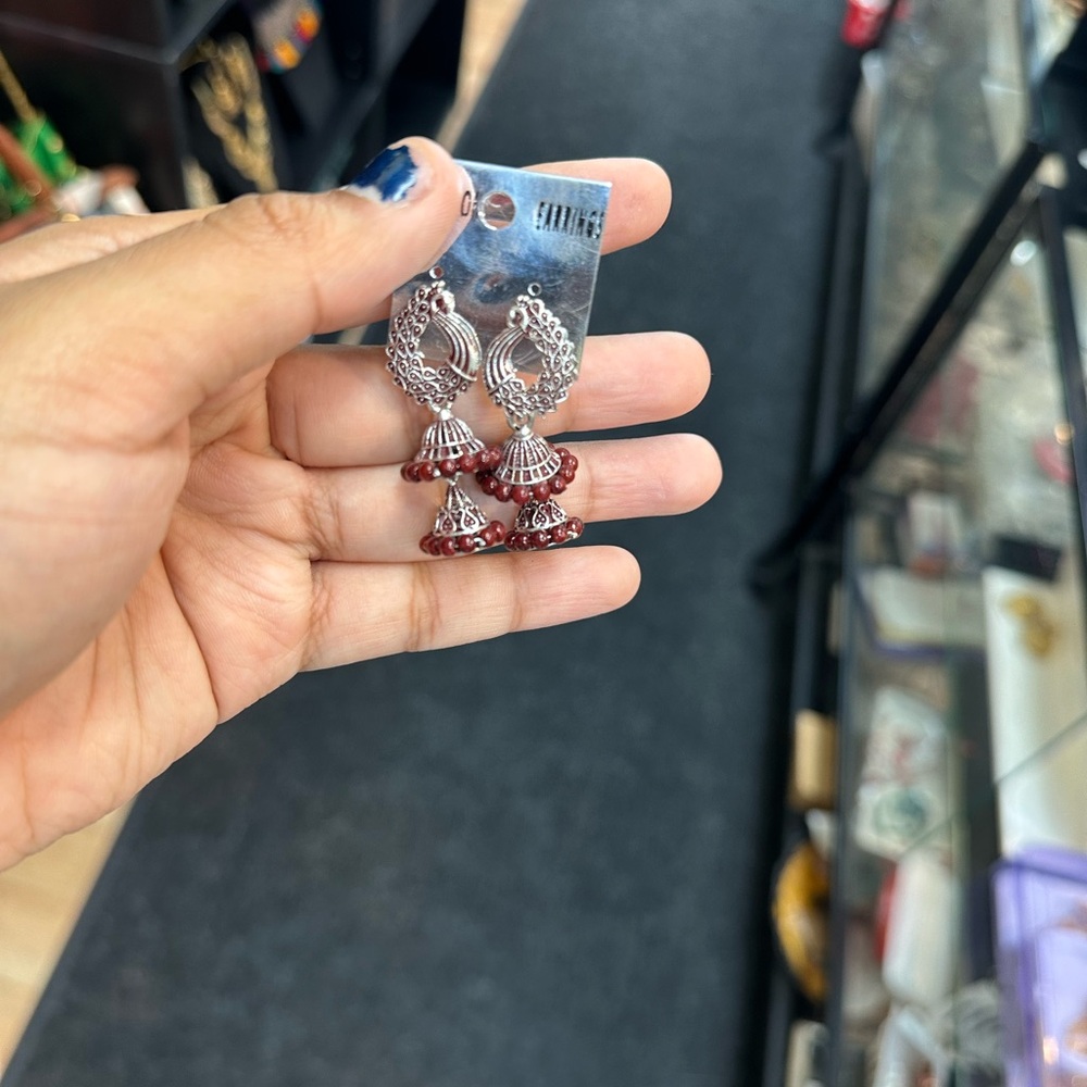 Elegant Silver and Red Dangle Earrings